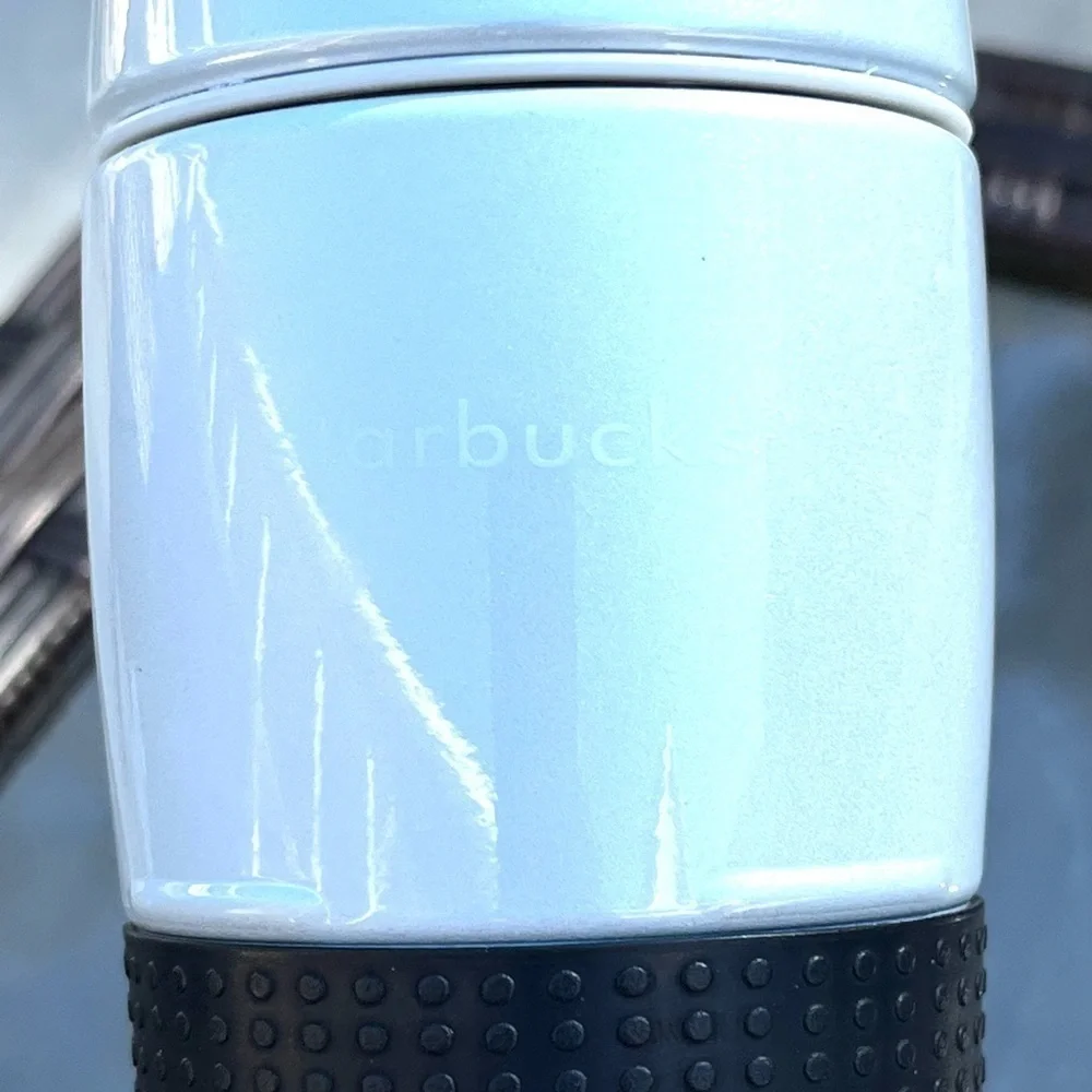 Vintage Starbucks 2004 Pearl Shimmer Stainless 16oz Thermos w/ Black Rubber Grip